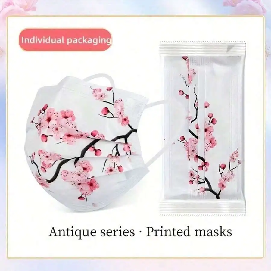 10pcs Floral Sakura Print 3-Pl - Disposable Mask Blue review and price